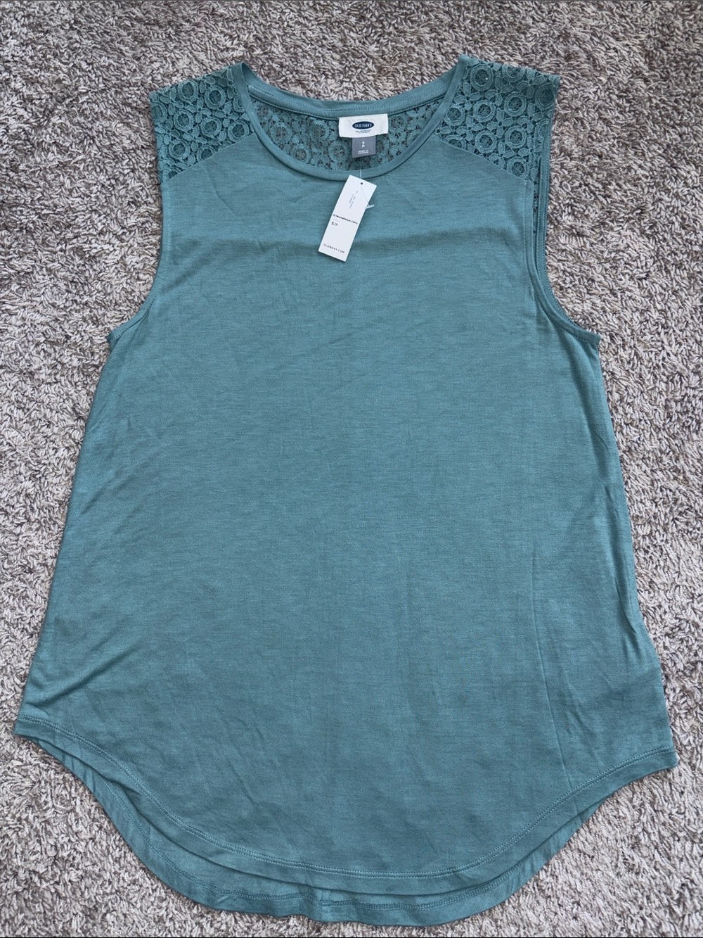 Old Navy Teal Lace-Shoulder Tank Top